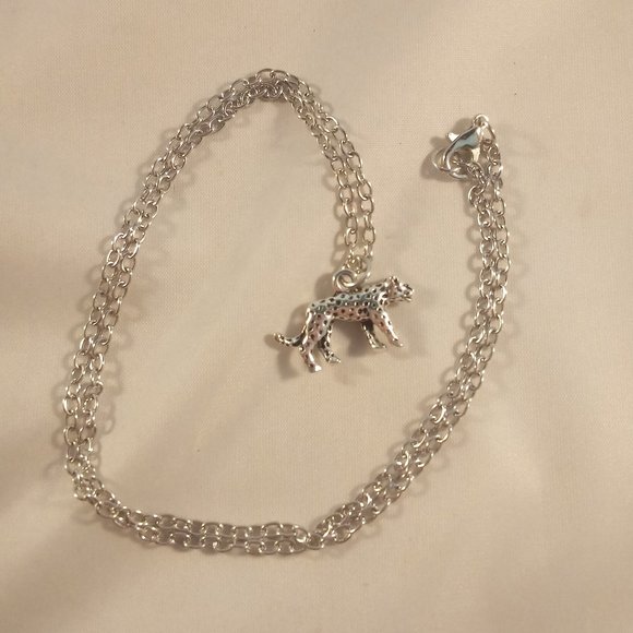 Mens Silver Leopard Panther Cat Pendant Chain Link Necklace 20" Party Gift - Picture 3 of 3